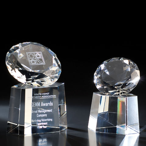Crystal Faceted Diamond On Base Custom Engraved and Personalized