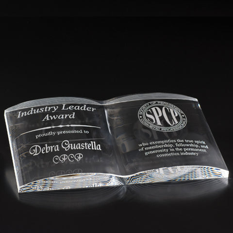 Crystal Open Book 7"L x 4"W Custom Engraved and Personalized