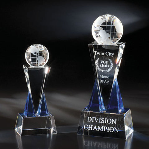 Crystal Destino Globe Award Engraved and Personalized