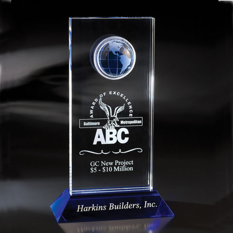 Crystal World View Globe Award 6 3/4" x 11"H Engraved and Personalized