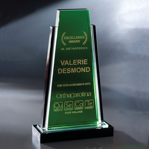Green Crystal Palms Award 6 3/4"W x 11"H By Chien J. Wang Engraved and Personalized