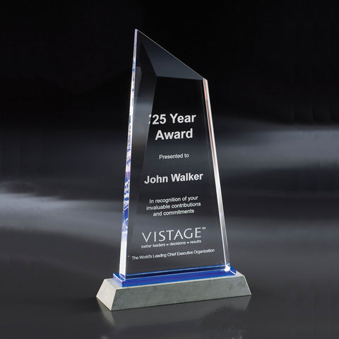 Crystal Pierpoint Award 6 3/8"W x 11 1/2"H By Chien J. Wang Engraved and Personalized