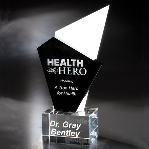 Crystal Tuxedo Award 4 3/4"W x 9 1/2'H By Chien J. Wang Engraved Personalized