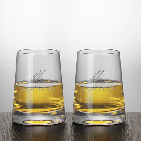 Set of 2 Mr. Mrs. Wedding Stemless White Wine Glasses Engraved and Personalized