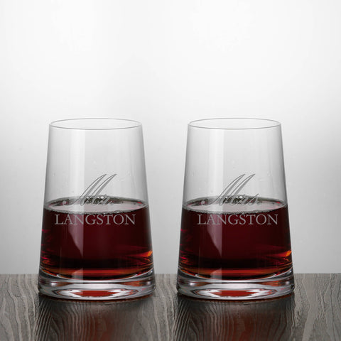 Set of 2 Mr. Mrs. Wedding Stemless Red Wine Glasses Custom Engraved Personalized
