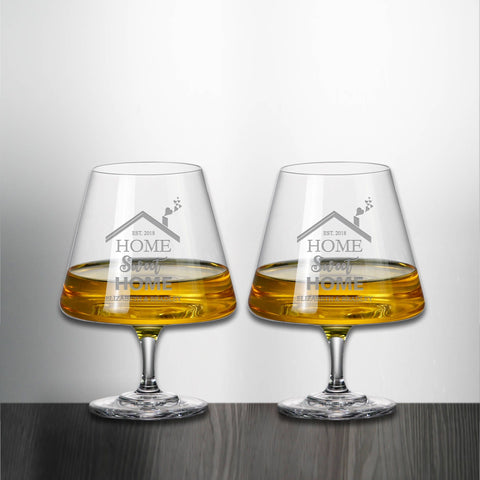 Set of 2 Home Sweet Home Housewarming Brandy Snifter Glass Engraved and Personalized