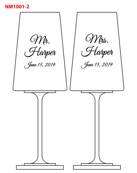 Set of 2 Mr. Mrs. Wedding Red Wine Glasses Custom Engraved and Personalized