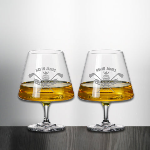 Golf Junkie Brandy Snifter Glass Engraved and Personalized