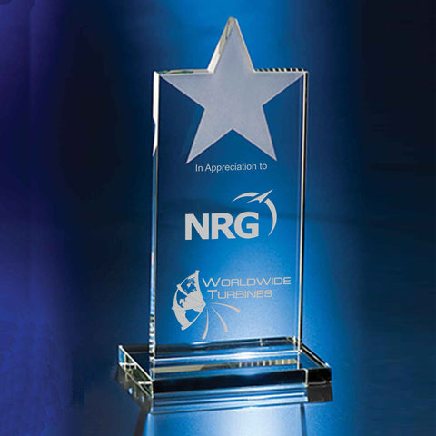 Crystal Shining Star Award 4" W x 8 1/2" H Engraved and Personalized