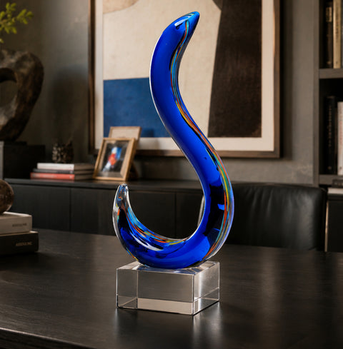 11"H Modern Swan Design Art Glass on Clear Crystal Base – Personalized Engraving