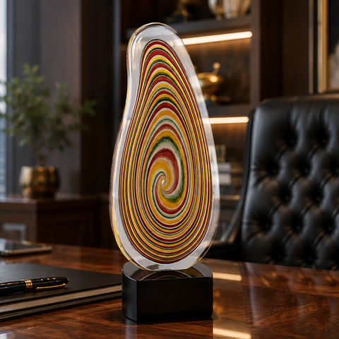 12 1/4"H Multi-Color Flat Swirl Art Glass with Black Crystal Base – Personalized Engraving