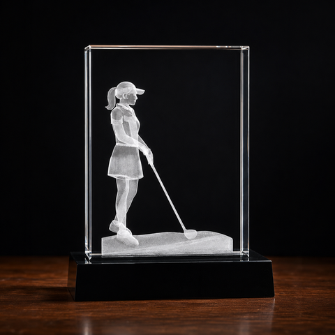 8"H Crystal 3D Female Golfer Custom Engraved and Personalized