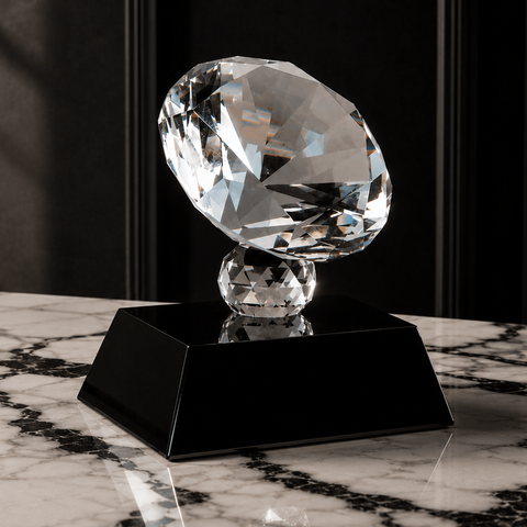 3 1/2"H Crystal Diamond on Black Pedestal Base – Personalized Engraving
