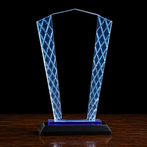 Clear Fan Accent Glass Award on Base Engraved and Personalized