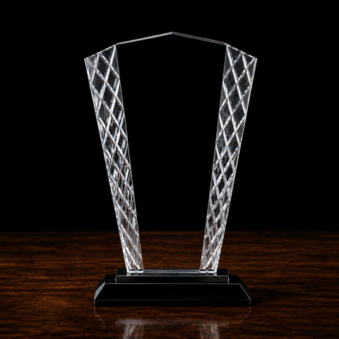 Fan Accent Glass on Black Base Engraved and Personalized