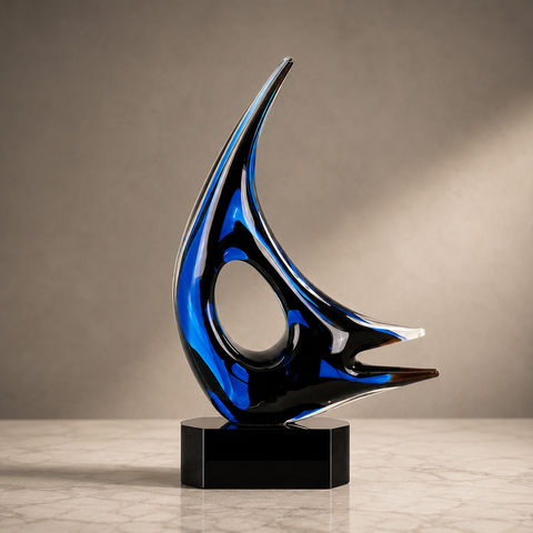 14 1/4"H Blue Sail Art Glass Award Custom Engraved and Personalized