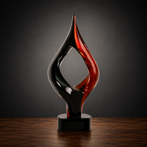 13 1/4"H Red & Black Twist Art Glass Award Custom Engraved and Personalized