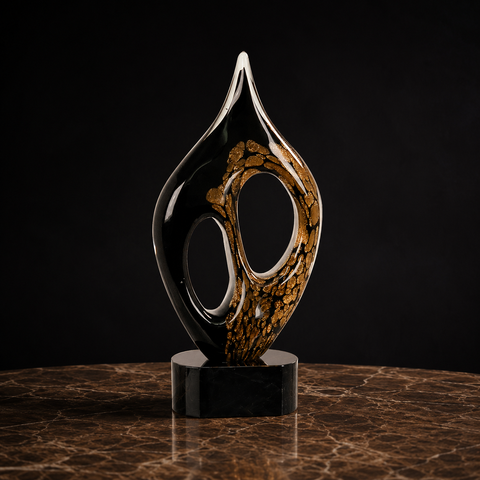 10 1/4"H Black & Gold Coral Art Glass Award Custom Engraved and Personalized