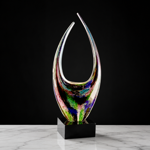 16 3/4"H Dual Rising Art Glass Award with Square Black Base Custom Engraved and Personalized