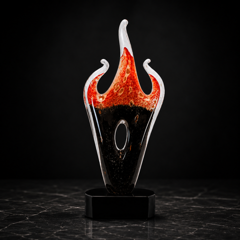 16"H Red & Black Flame Art Glass Award with Black Crystal Base – Personalized Engraving