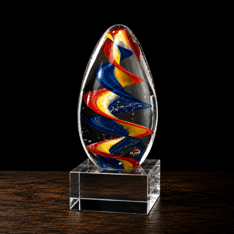 6"H Colorful Egg Shaped Art Glass on Clear Glass Base– Personalized Engraving