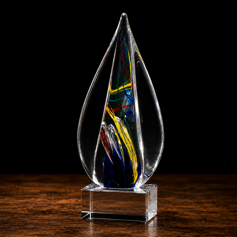 7 1/8"H Flame Art Glass on Clear Glass Base– Personalized Engraving