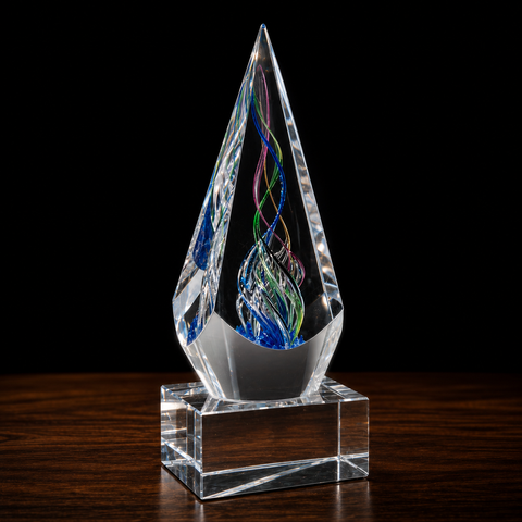 7 1/8"H Frosted Glass Accent Arrow Art Glass on Clear Glass Base– Personalized Engraving