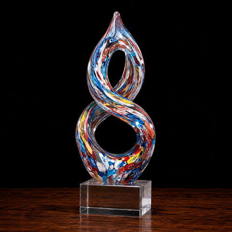 10"H Helix Multi-Color Art Glass on Clear Glass Base– Personalized Engraving