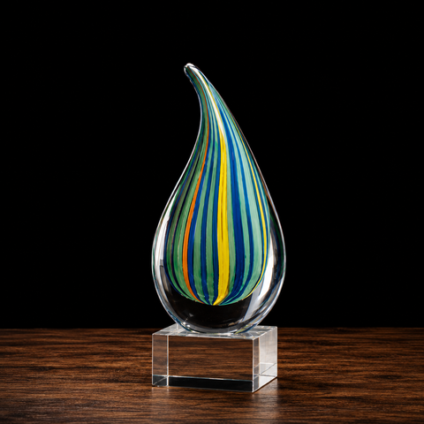 8 1/4"H Multi-Colored Teardrop Art Glass on Clear Glass Base– Personalized Engraving