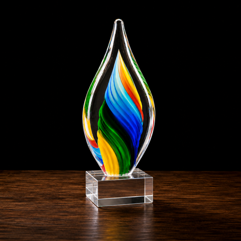 9"H Rainbow Twist Art Glass on Clear Glass Base – Personalized Engraving