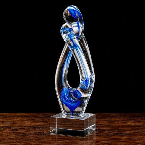 12"H Contemporary Sculpture with Blue Accent Art Glass Award – Personalized Engraving