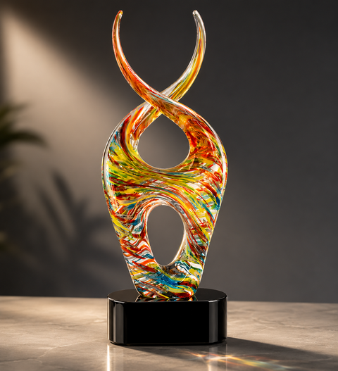 14"H Color Twist Art Glass Award with Black Crystal Base – Personalized Engraving