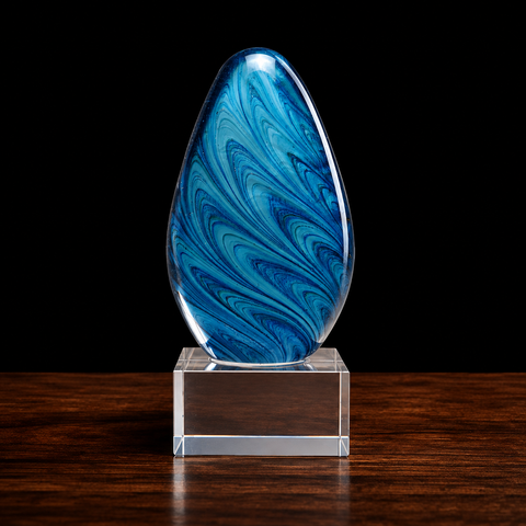 Blue Green Egg Art Glass Award 6 1/4"H – Personalized Engraving