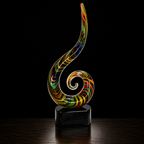 15 1/2"H Color Swoop Art Glass Award with Black Crystal Base – Personalized Engraving