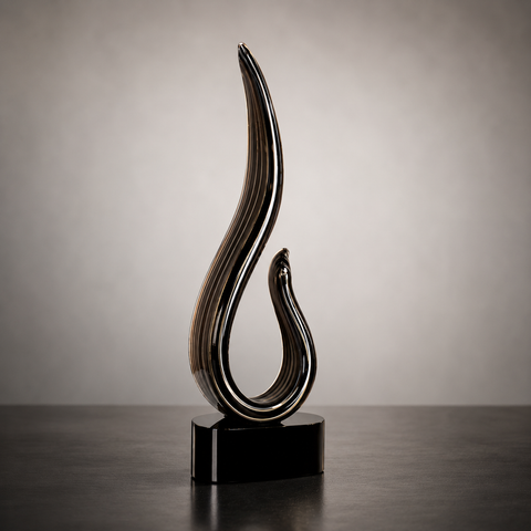 15"H Black & Gold Curve Art Glass Award with Black Crystal Base – Personalized Engraving