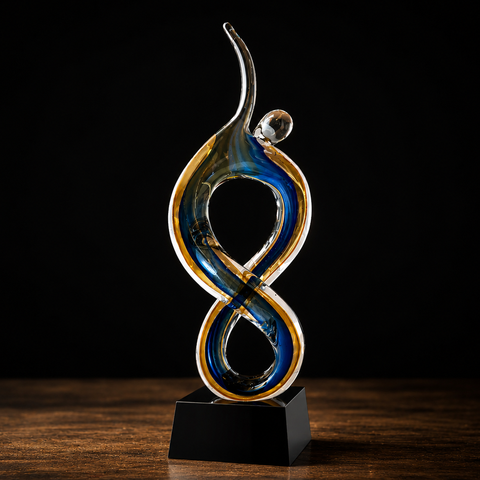 17"H Solo Figure Rising Art Glass Award with Black Crystal Base – Personalized Engraving