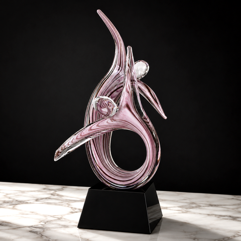 16 1/2"H Duo Figure Rising Art Glass Award with Black Crystal Base – Personalized Engraving