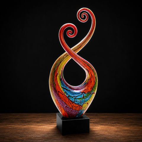 14"H Multi-Color Twist Art Glass with Black Crystal Base – Personalized Engraving