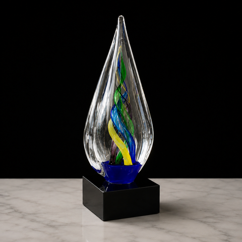 10 3/4"H Infinity Twist Art Glass with Black Crystal Base – Personalized Engraving