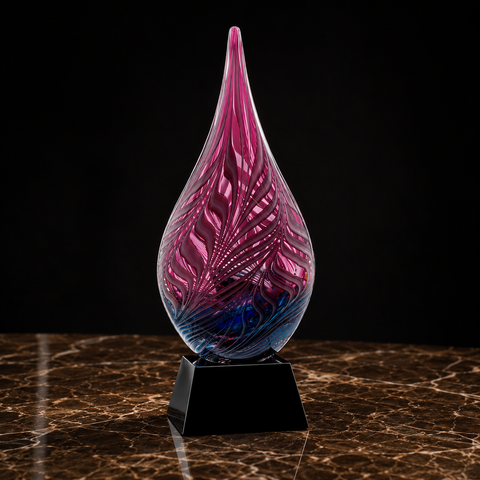 16 1/2" Multi-Color Hollow Raindrop Art Glass with Black Crystal Base – Personalized Engraving