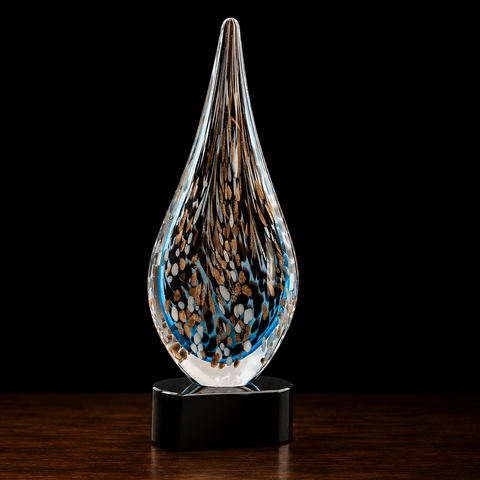 15 1/2"H Multi-Color Hollow Raindrop Art Glass with Black Crystal Base – Personalized Engraving