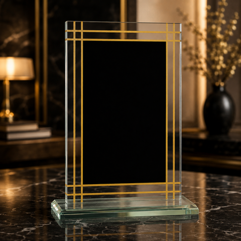 7 1/2"H Contemporary Glass Full Border Award Engraved and Personalized
