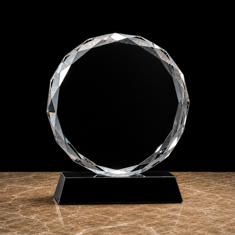 Round Facet Crystal on Black Pedestal Base Engraved and Personalized