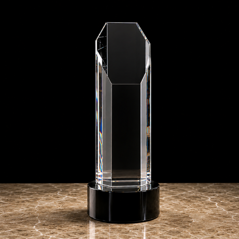 Crystal Octagon on Black Pedestal Base Engraved and Personalized