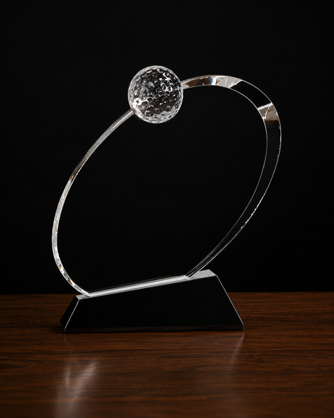 Crystal Oblong Golf Award on Black Crystal Base Custom Engraved and Personalized