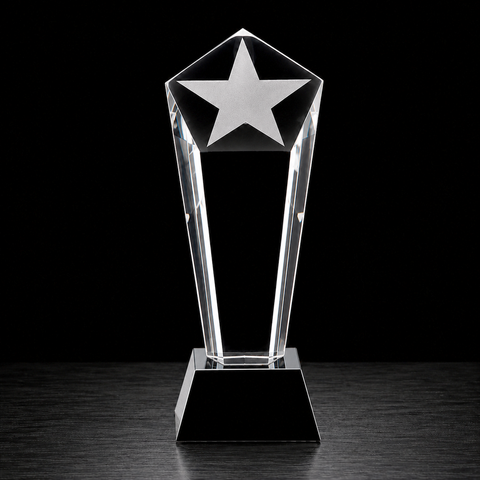 Crystal Frosted Alhena Star on Black Pedestal Base – Personalized Engraving