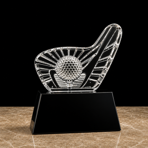 6"H Crystal Golf Club & Ball on Black Base – Personalized Engraving