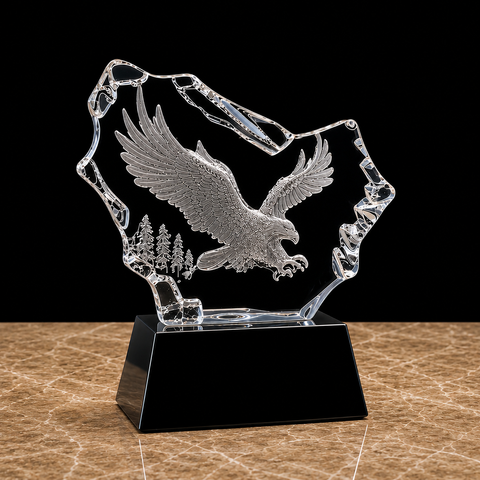 7"H Crystal Carved Eagle on Black Base Engraved and Personalized