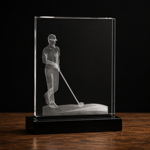 8"H Crystal 3D Male Golfer Custom Engraved and Personalized