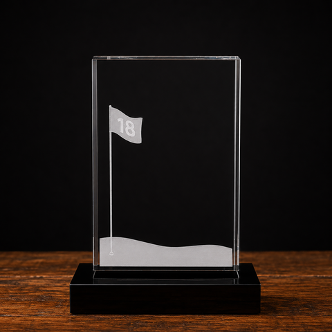 8"H Crystal 3D Golf Flag on the Green Custom Engraved and Personalized